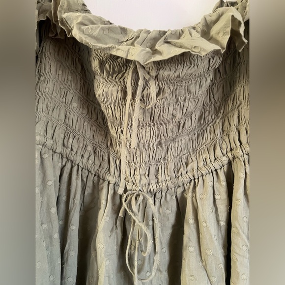 Cottage Core Olive Smocked Dress with Puff Sleeves - Picture 9 of 11